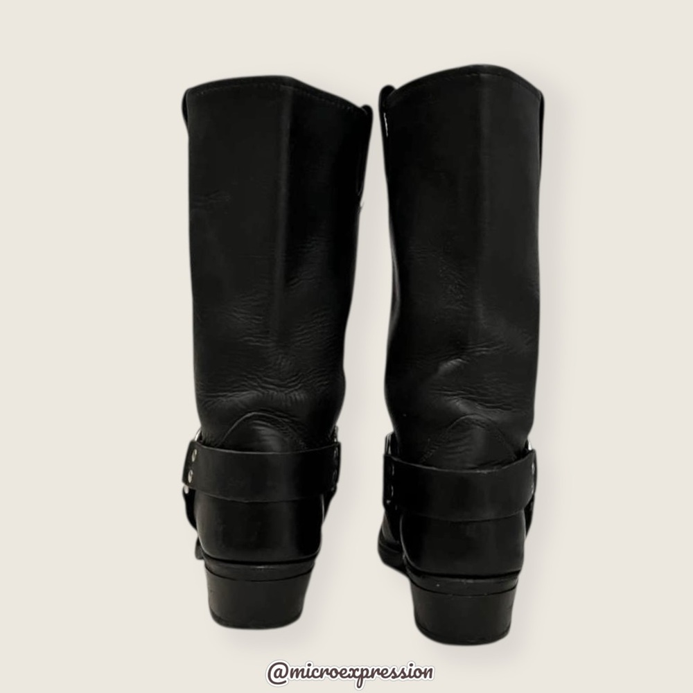 MILEY CYRUS Frye Harness 12R Black Cavalry Moto Square Toe Leather Cowboy Boot - Picture 13 of 16